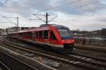 Hier 648 450-4 mit 648 960-3 als RE83 (RE21620) von Lüneburg nach Kiel Hbf., bei der Ausfahrt am 18.2.2016 ins BW Kiel.