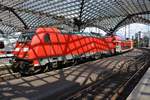 146 257 schiebt am 25.05.2019 den RE6 (RE10622)	 Westfalen-Express  von Minden(Westf) nach Köln/Bonn Flughafen aus dem Kölner Hauptbahnhof.