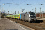 193 827 Railpool mit Flixtrain in Köln Messe/Deutz, am 24.02.2019.