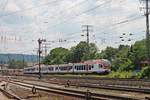 Nachschuss auf VIAS ET 412 A (428 146-5), als dieser am Mittag des 22.06.2019 gemeinsam mit VIAS ET 406 A (428 140-8) auf dem Weg von Neuwied nach Frankfurt (Main) Hbf war und hier am Rangierbahnhof