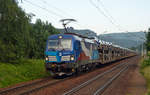 383 009 führte am 12.06.19 einen BLG-Autozug durch Krippen Richtung Bad Schandau.