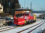 Die Kronacher Schneepflugfuhre mit 218 139 steht am 11.02.12 abgestellt im Bahnhof Kronach.