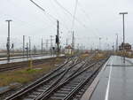 Blick auf das Gleisvorfeld am 18.02.2022 in Leipzig Hbf.