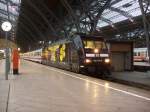 101 141-0  Azubis gegen Hass und Gewalt  steht mit nur einem 4 Wagenpark IC im HBF Leipzig 06.05.2010