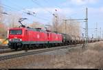 143 851-4 (Lok 603) und 143 344-0 (Lok 605) der Mitteldeutschen Eisenbahn GmbH (MEG) als Kesselzug durchfahren den Bahnhof Leipzig-Thekla auf der Bahnstrecke Leipzig-Wahren–Leipzig-Engelsdorf