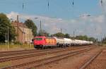 185 586-5 durchfhrt am Nachmittag des 13.09.2013 mit einem Kesselwagenzug Leipzig-Wiederitzsch.