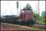 EfW 212381 am 2.7.2005 mit Bauzug im Bahnhof Lengerich in Westfalen.