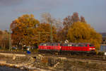 218 463-8 und 452-1 beim rangieren auf dem Bahndamm Lindau.