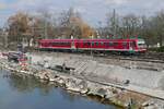 Auf dem Bodenseedamm befindet sich 629 002 / 628 902 auf Rangierfahrt.