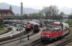 Am 29.04.2012 konnte im Lindauer Bahnhof ein Bild mit drei Zgen gemacht werden, die bei fahrplanmigen Verkehr nicht zusammen zu sehen sind.