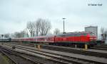 218 481 mit einem n-Wagen Park am 03.12.2014 in der Lindauer Abstellung 