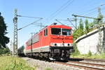 MEG 155 119 mit alten N-Wagen und alte IC-Wagen in Lintorf gen Süden fahrend.