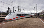 Nachschuss von 407 003-3 als ICE 516 (München Hbf - Frankfurt(M) Flughafen Fernbf - Dortmund Hbf), am 28.3.2016 bei der Abfahrt in Mannheim Hbf.