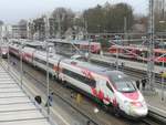 Erste elektrische Fahrt von München nach Zürich mit der Baureihe 503 (hier der 503 022-2  Johann Wolfgang von Goethe ) in Memmingen am 13.12.2020.