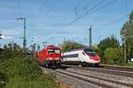 Nachschuss auf RABe 503 011-3 am Nachmittag des 22.05.2019 bei der Durchfahrt durch den Bahnhof von Müllheim (Baden) als ECE 52 (Milano Centrale - Frankfurt (Main) Hbf) in Richtung Freiburg