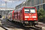 245 009 schiebt am 15.8.2017 die RB27046 von Mühldorf(Oberbay) in den Münchener Hauptbahnhof.