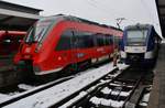 2442 707-2 trifft am 7.1.2019 als RB59629 nach Kochel im Münchener Hauptbahnhof auf 620 677-4 als BRB62713 nach Füssen.