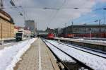 Mnchen Hbf am 25.02.09, links 609 ins Oberland, in der Mitte 139 nach Kochel und rechts 218 nach Kaufbeuren