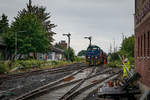 V 150.01 durchfährt eine Baustelle am Bahnhof Mönchengladbach Rheindahlen am 08.08.2014