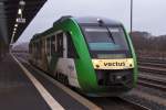 VT 202 der Vectus Verkehrs-GmbH wird in wenigen Sekunden aus Gleis 5a des Bahnhofs Montabaur in Richtung Limburg ausfahren.
