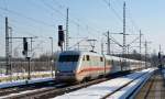 Der ICE 892 von Leipzig nach Kiel fuhr am 24.03.13 auf dem linken Gleis durch Muldenstein.