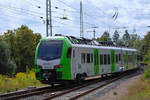 Ausfahrender Abellio FLIRT 3 auf dem Bahnhof  Neustrelitz in Richtung Berlin.