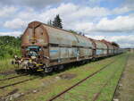 Am ehemaligen Hausbahnsteig in Neustrelitz Süd wurden diese Talns abgestellt.Aufgenommen am 21.August 2021.