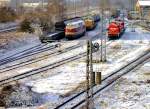 MEG203 (V180) , dahinter RBB29 (V60) rechts daneben MEG105 und MEG103 (V100) am 23.12.2007 im ehemaligen BW Nordhausen