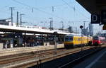 Blick über die Gleise in Nürnberg auf einen Messzug mit BR218.