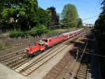 Offenburg, Rangierarbeiten im Bahnhofsbereich, gesehen vom Lindenplatz, Juni 2013