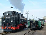 Die Schmalspur-Dampflokomotive 99 1789-9 am Bahnhof Radebeul-Ost.