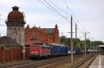 140 861-6 mit einem Containerzug in Rathenow und fuhr in Richtung Stendal weiter.