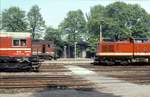 Die Werklok 010 vom Zementwerk Karsdorf und die DR 110 139-3, am 08.05.1981 in Röblingen.