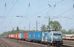 Am 27.04.2020 verirrte sich ausnahmsweise mal 386 020 150 Jahre Hamburger Hafen  mit einem Containerzug nach Duisburg-Ruhrort Hafen in den Pott, hier bei der enfahrt in den Bahnhof von Recklinghausen-Süd.