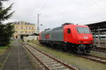 Die MEG 145 022-0 am 13.02.2023 beim pausieren in Riesa.