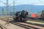 52 8154 vom 'Eisenbahnmuseum Bayerischer Bahnhof Leipzig am 22.6.2019 beim Rangieren im Bahnhof von Saalfeld/Saale.