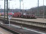 Fahrgestell der 18 602 als Denkmal auf einem Bahnsteig des Saarbrcker Hbf.