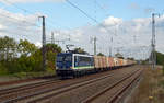 Hinter 155 053 der Press verbirgt sich 155 179, welche am 26.09.19 einen Holzhackschnitzelzug durch Saarmund Richtung Potsdam führte.