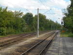 Für RE-Züge ist die Strecke,von Angermünde,hier in Schwedt(Oder),zu Ende.noch ein paar Kilometer weiter verläuft das Streckengleis weiter bis zur Papierfabrik.Aufgenommen am 01.Mai 2019.