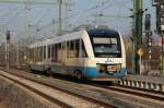 Ostseelandverkehr Triebwagen BR 648 705 hat im Bahnhof Schwerin Einfahrt von Gadebusch um dann weiter nach Parchim zu fahren.