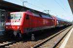 Hier 120 205-0 mit einem RE1 (RE4334)  Hanse-Express  von Schwerin Hbf.