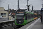 Nachschuß auf die S42 Doppeleinheit bestehend aus den AVG-Triebwagen 925 und 930 die am Montag den 17.2.2020 im Bahnhof Sinsheim Museum/Arena stehend und gen Heilbronn Willy- Brand-Platz fahrend