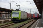 185 543-6 Captrain Deutschland GmbH fr ITL Eisenbahn GmbH mit einem Containerzug in Stendal und fuhr in Richtung Wittenberge weiter.