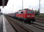 Wieder stellte man den TEE Rheingold,aus Platzgründen,nicht in Binz ab,sondern brachte Diesen wieder zum Abstellen nach Stralsund.Mit der Zuglok 111 194 stand der TEE am 21.September 2014 im Stralsunder Hbf.