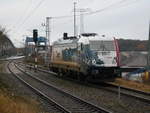 Die EGP 187 085 stand,am 11.Januar 2019,im verregneten Bahnhof Stralsund Rügendamm.