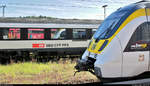 Doppel-Spiegelung: Regionalverkehr in Alt und Modern  111 120-2 und der Kopf von 3442 706 (Bombardier Talent 2) von DB Regio Baden-Württemberg spiegeln sich samt Fotografen in einem EC-Wagen der