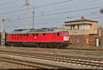 Rangieren mit der 232 908-4 in Teutschenthal    Die Ludmilla schiebt nun ihre sechs Wagen auf eines der Abstellgleise.