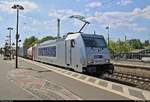 Containerzug mit 386 033-5 der Metrans a.s. durchfährt den Bahnhof Uelzen auf Gleis 102 Richtung Lüneburg.
[7.8.2018 | 13:36 Uhr]