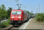 Containerzug mit 185 338-1 DB durchfährt den Bahnhof Vaihingen(Enz) auf Gleis 1 Richtung Bietigheim-Bissingen.