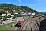 Feierabend für 641 014-5  Wehr  (Alstom Coradia A TER), der zweimal an diesem Sonntag als Zubringer zur Sauschwänzlebahn nach Weizen pendelte. Soeben stellt er sich im Bahnhof Waldshut ab.
Hinterhergeschossen wurde ihm von der Brückenstraße.

🧰 DB Regio Baden-Württemberg
🚝 RB 17598 (RB37) Weizen–Waldshut
🕓 30.7.2023 | 16:32 Uhr